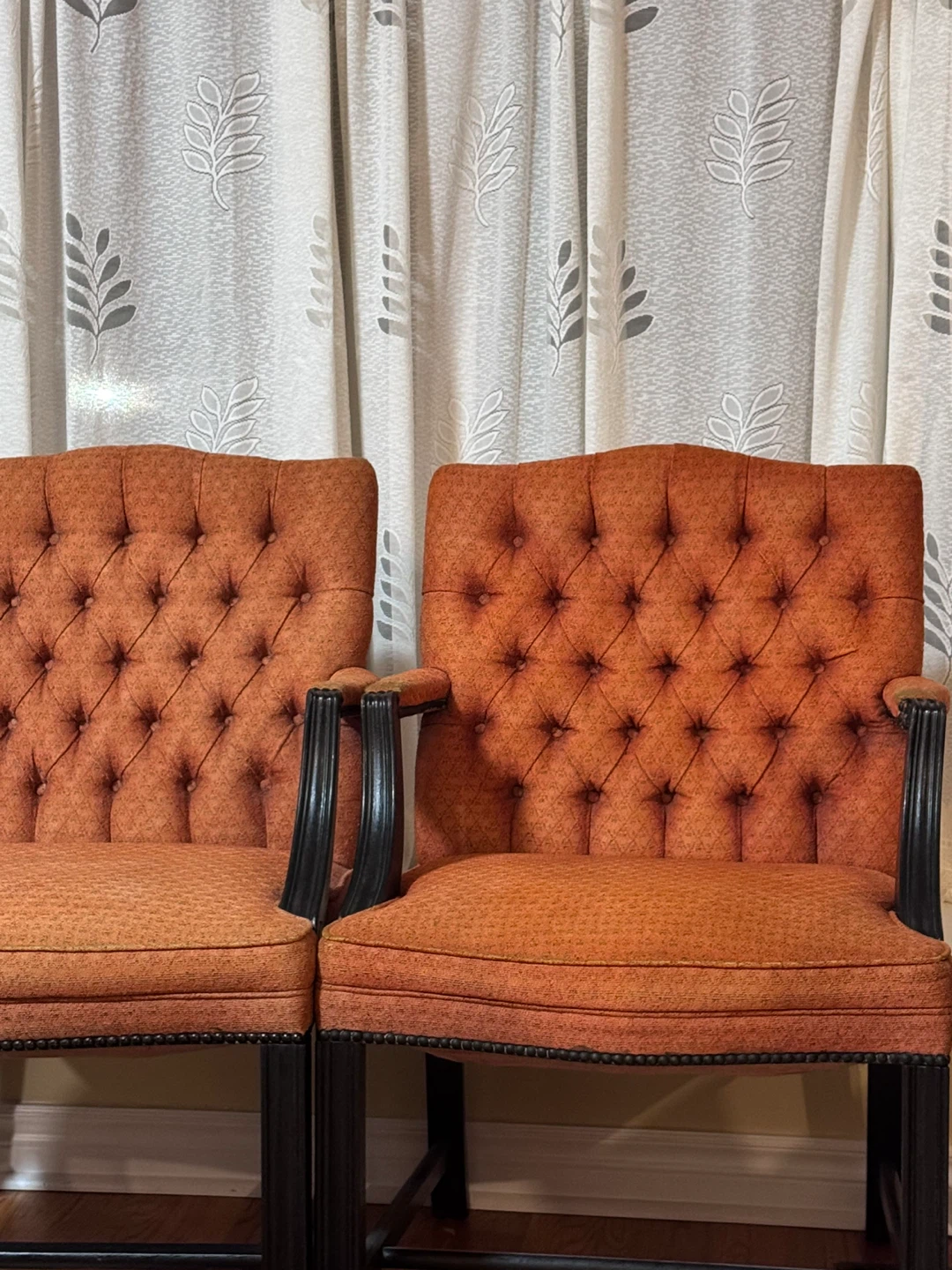Set of Three Orange Tufted Armchairs