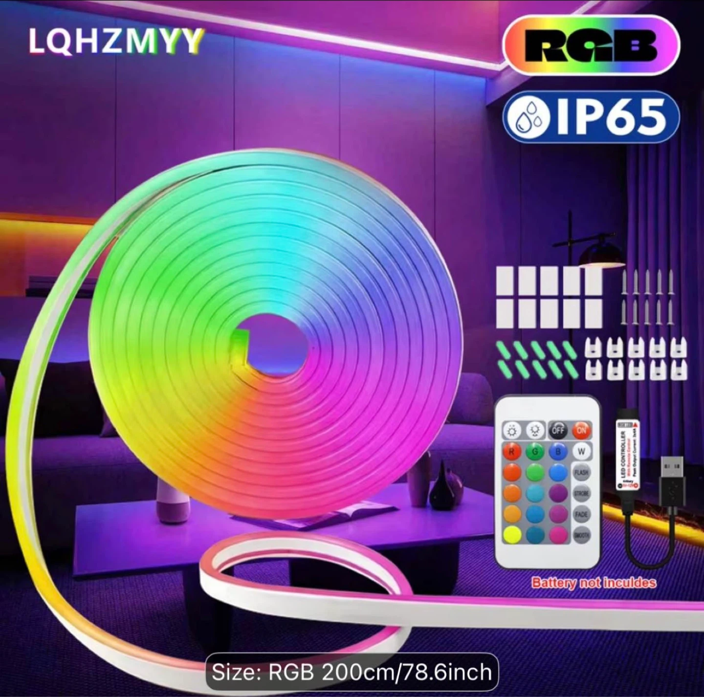 LQHZMYY RGB LED Neon Rope Light 200cm