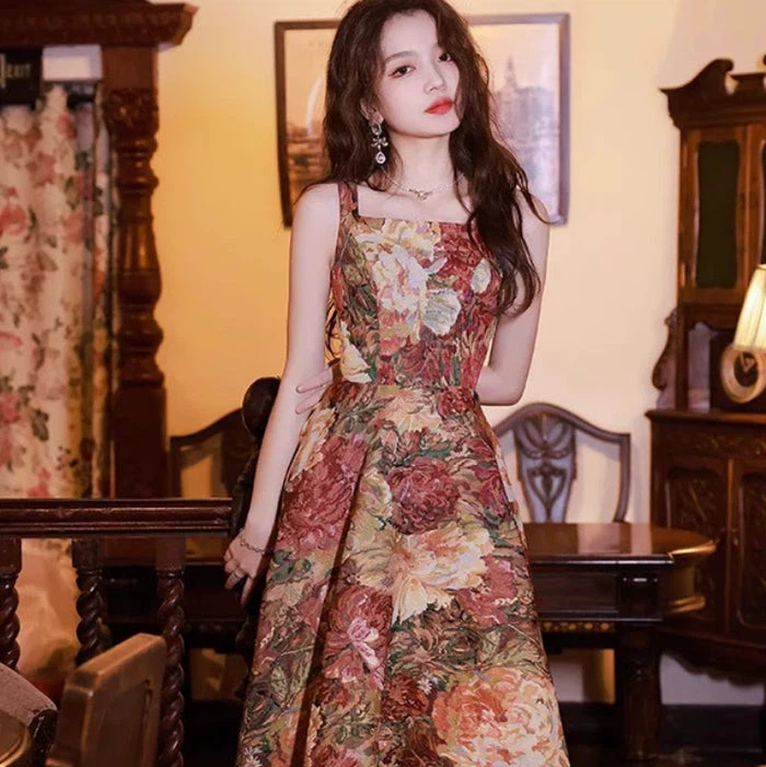 Royal Girl Vivienne Vintage Evening Gown Floral Tapestry Dress