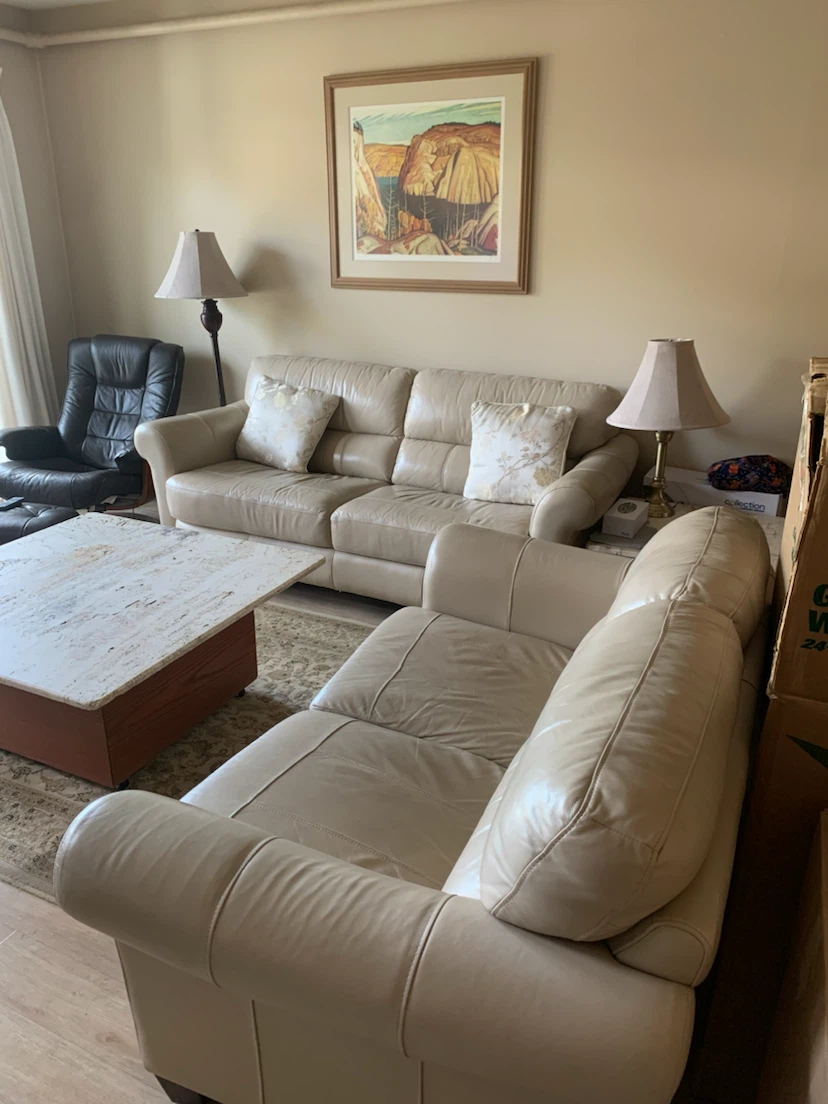 Leather Couch / Loveseat / Marble Table
