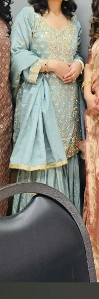 Teal Embroidered Gharara Suit Set
