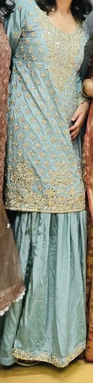 Teal Embroidered Gharara Suit Set - photo 2