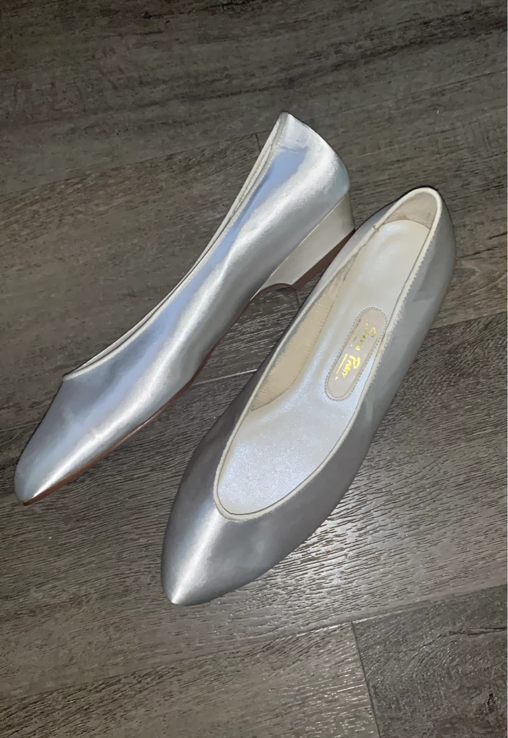 Satin Party silver kitten heels