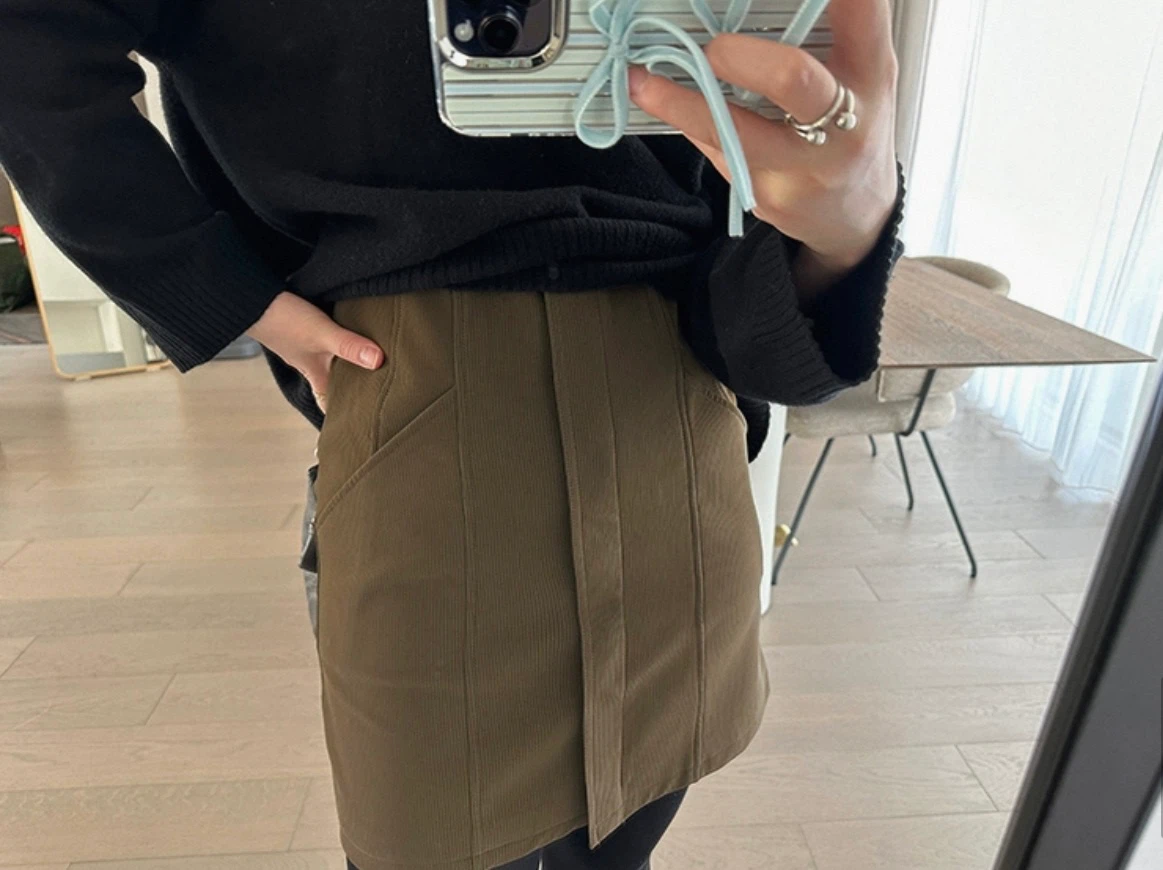 Olive Green Corduroy Mini Skirt