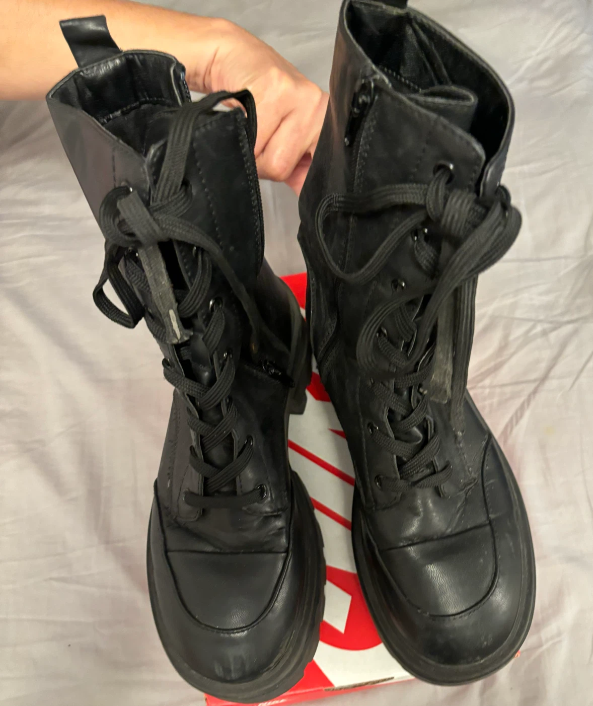 Black lace-up combat boots - photo 2