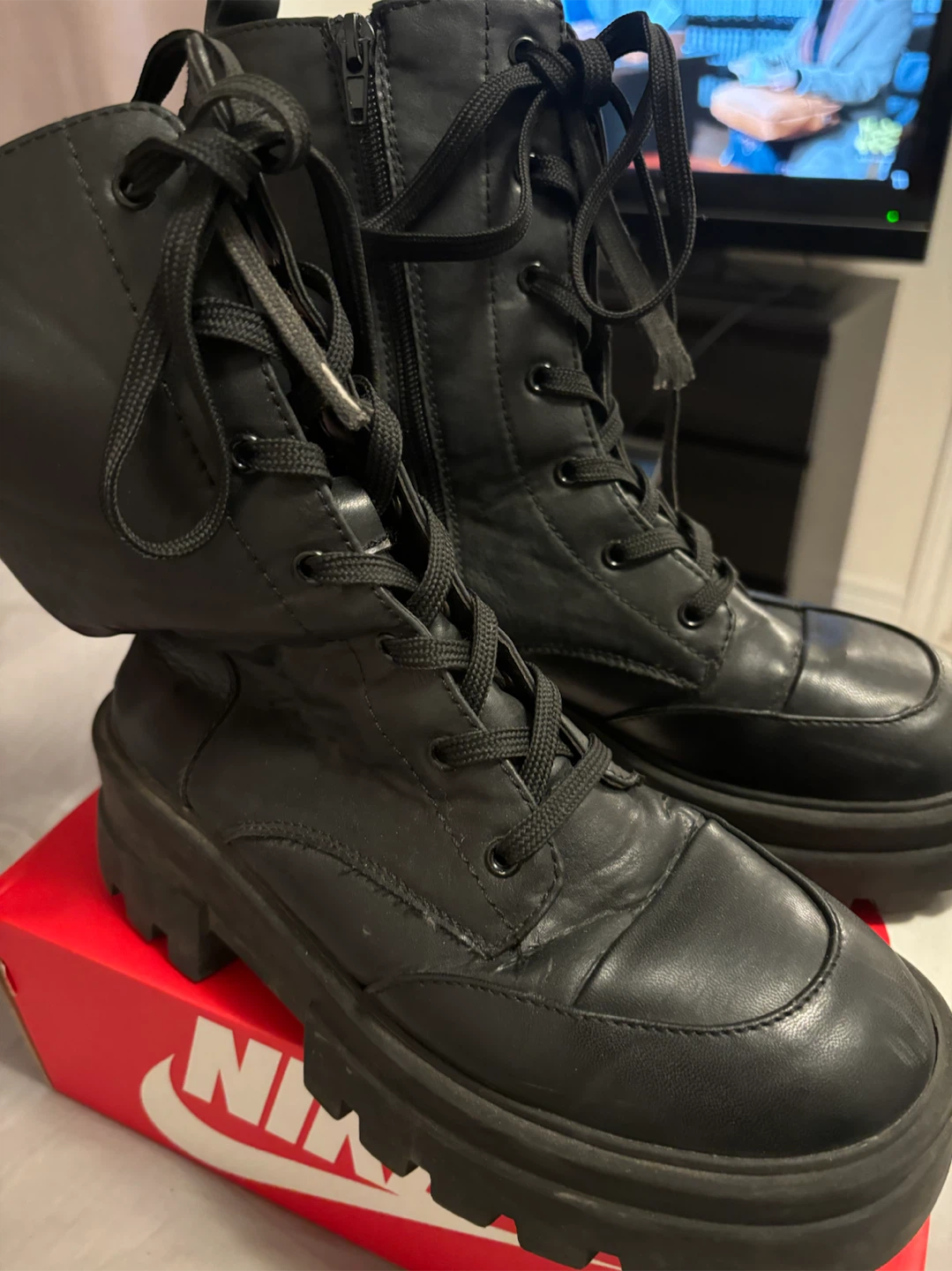 Black lace-up combat boots - photo 3