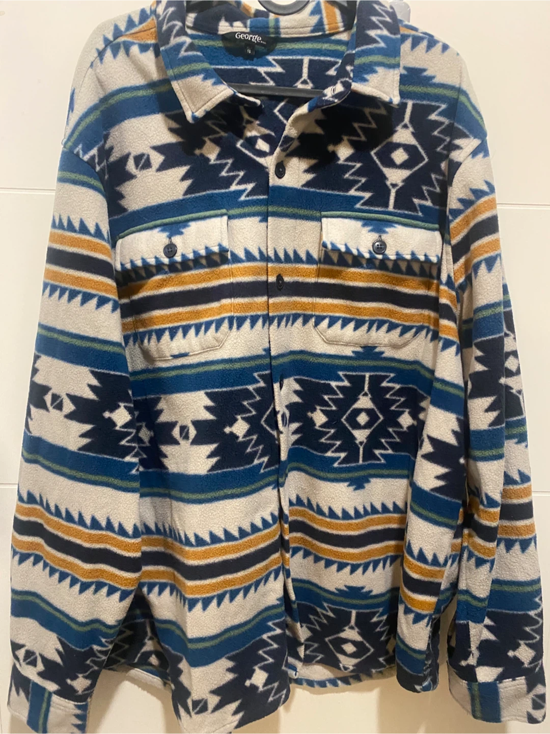 George Patterned Fleece Button-Up Shirt