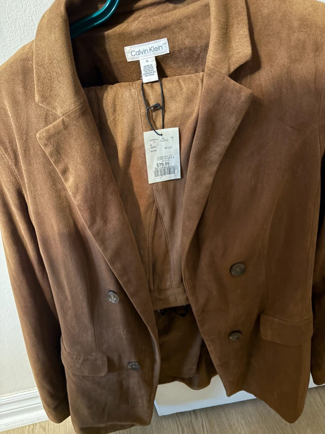 Calvin Klein Brown Suede-Look Blazer Size 12