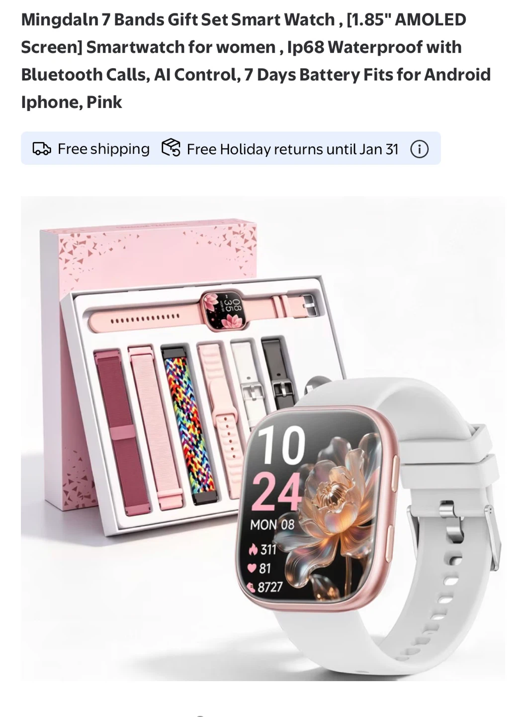 Mingdaln Smart Watch Gift Set with 7 Bands