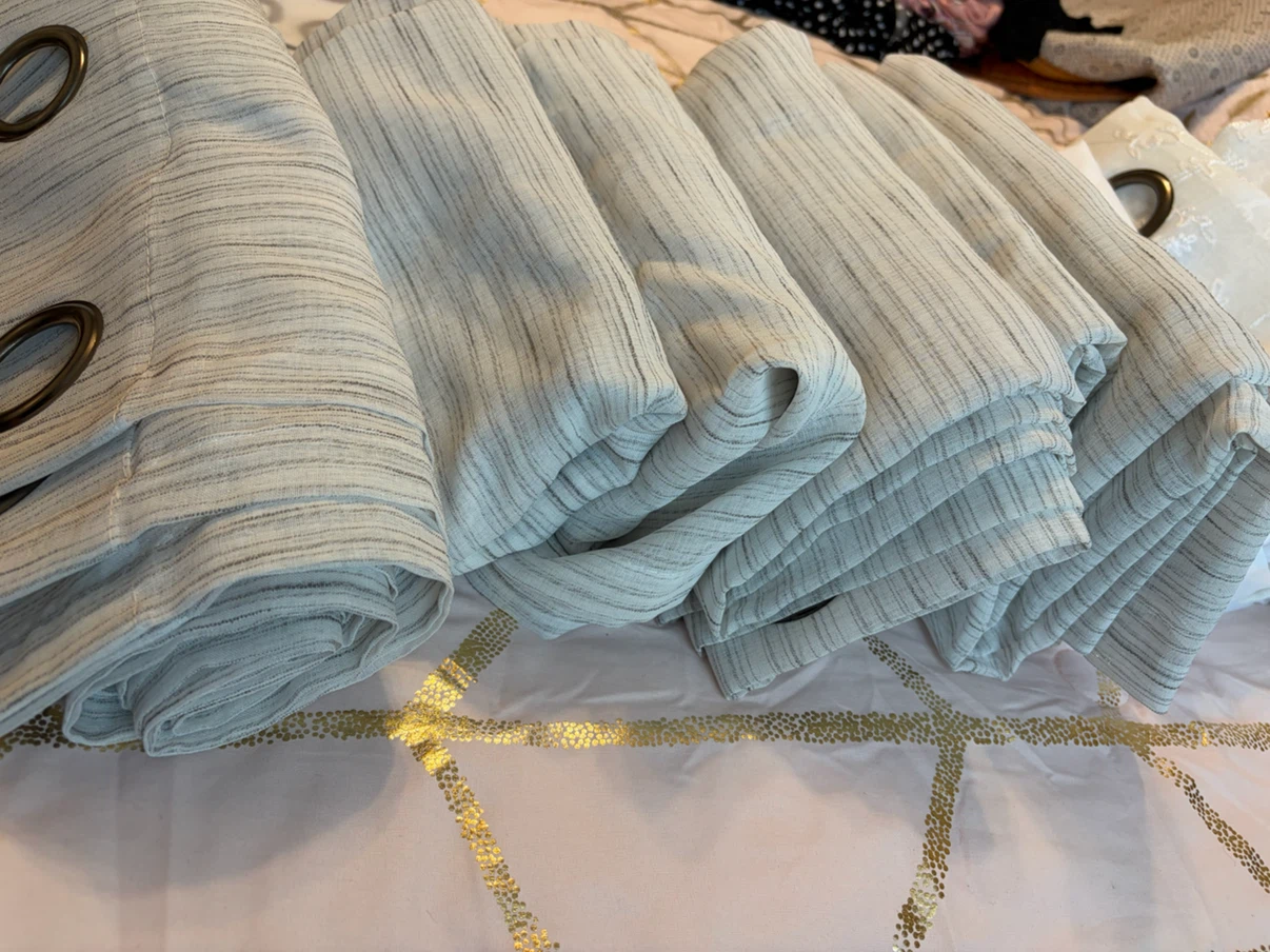 Set of grey striped and white embroidered curtains - photo 3