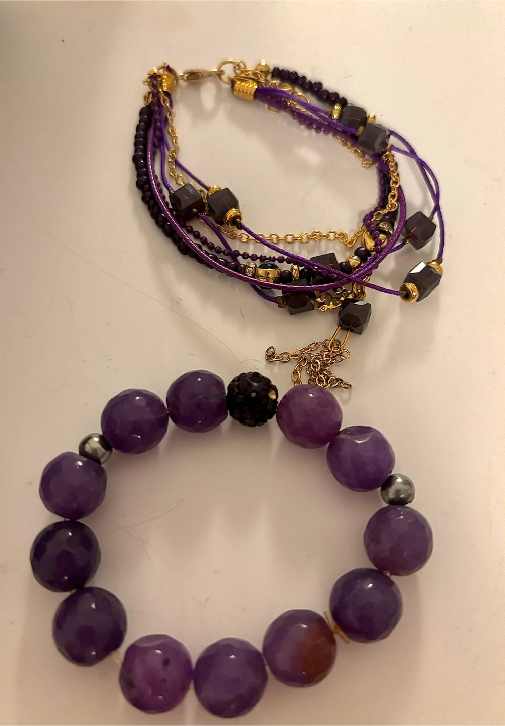 Two Purple Tone Beaded Bracelets