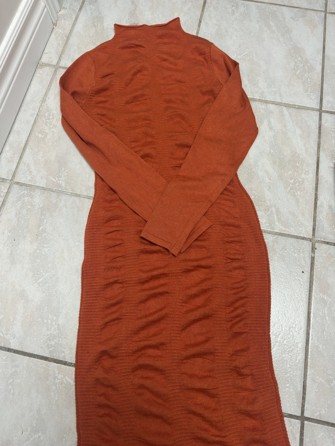 Rust Orange Long Sleeve Knit Dress