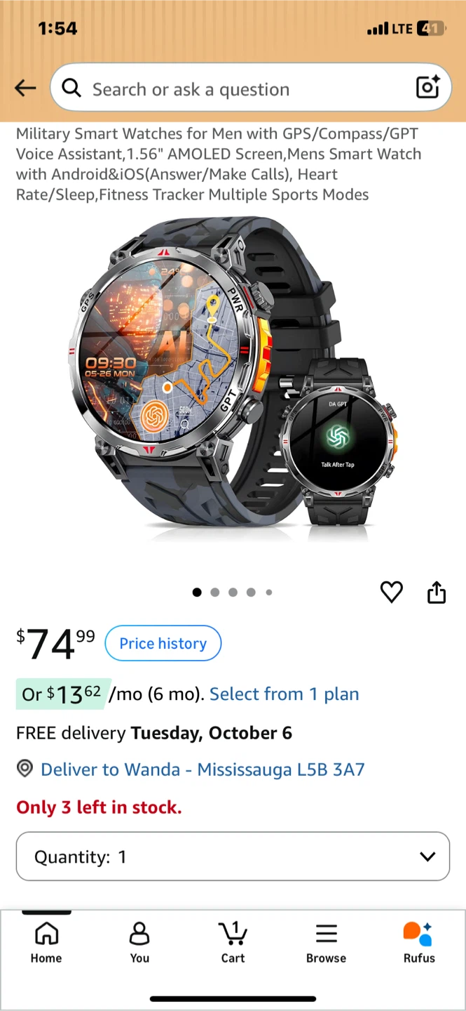 Military Smart Watch KC93 with 1.56 inch AMOLED Screen