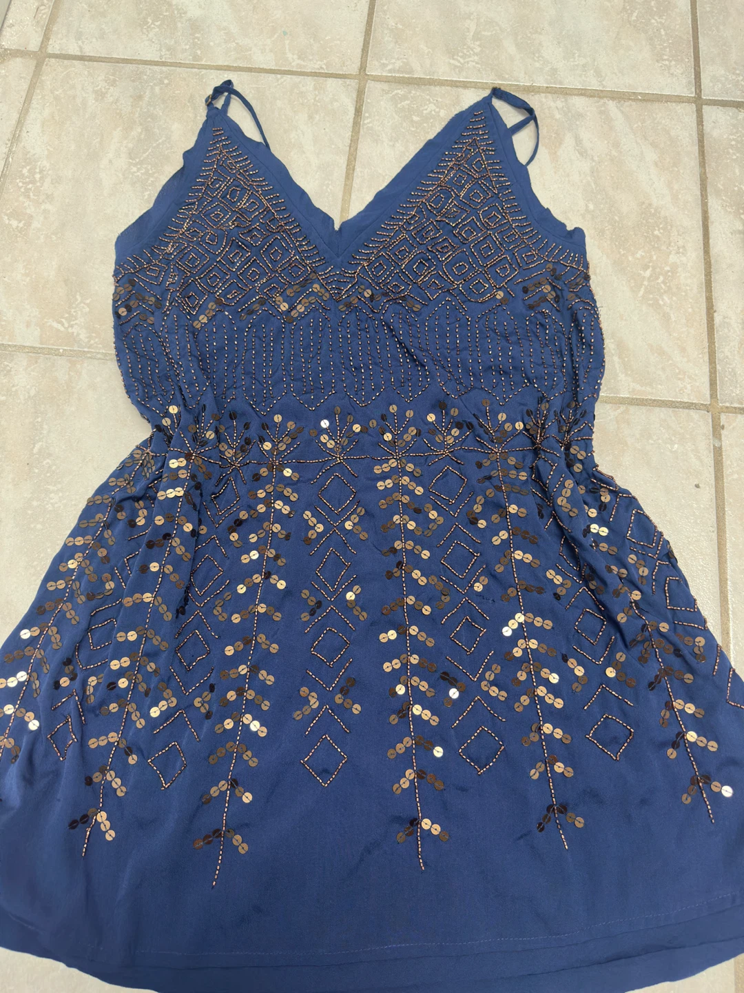 vintage Free People Beaded Navy mini dress