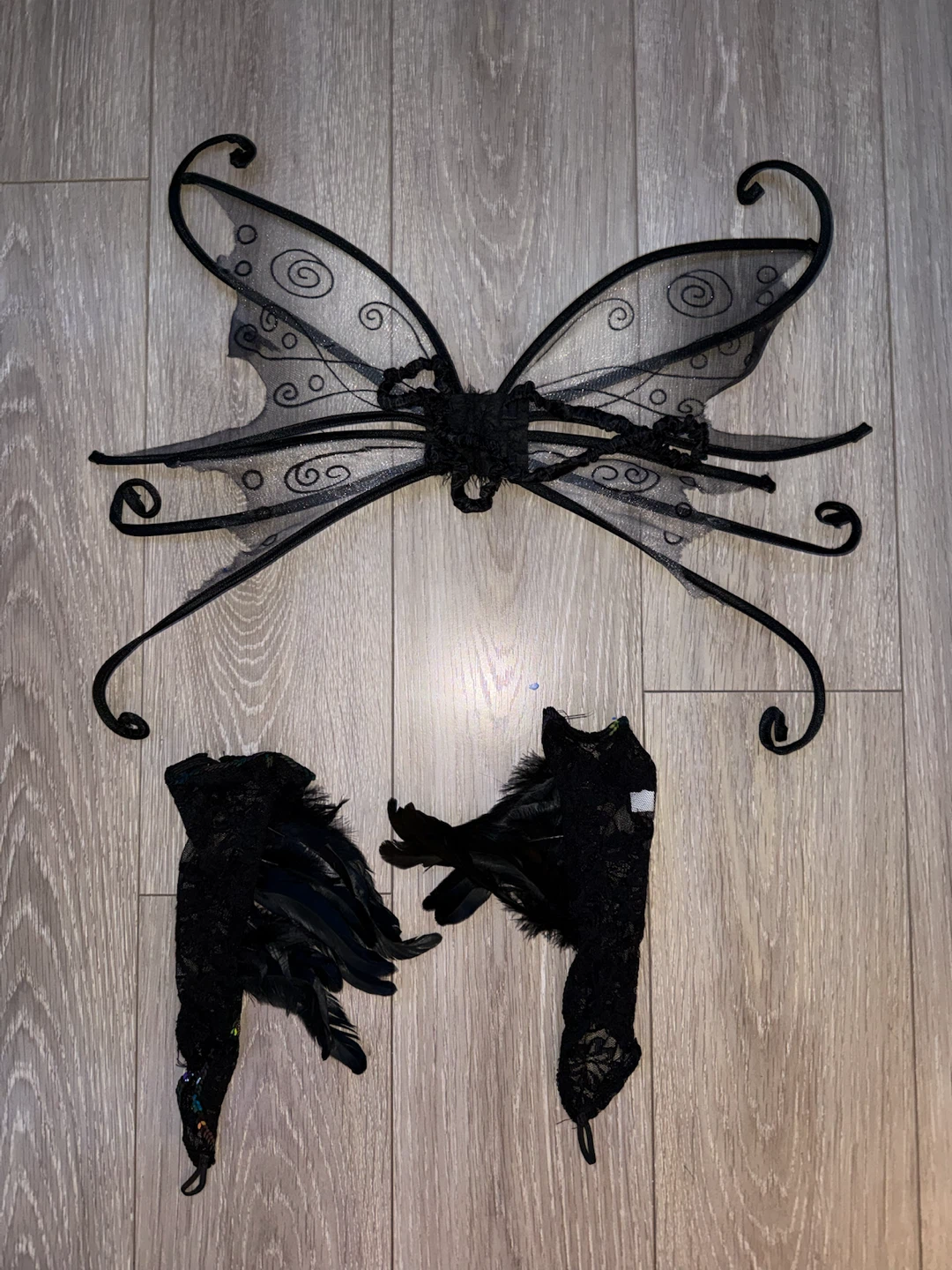 Black Fairy Wings and Matching Lace Glove Set