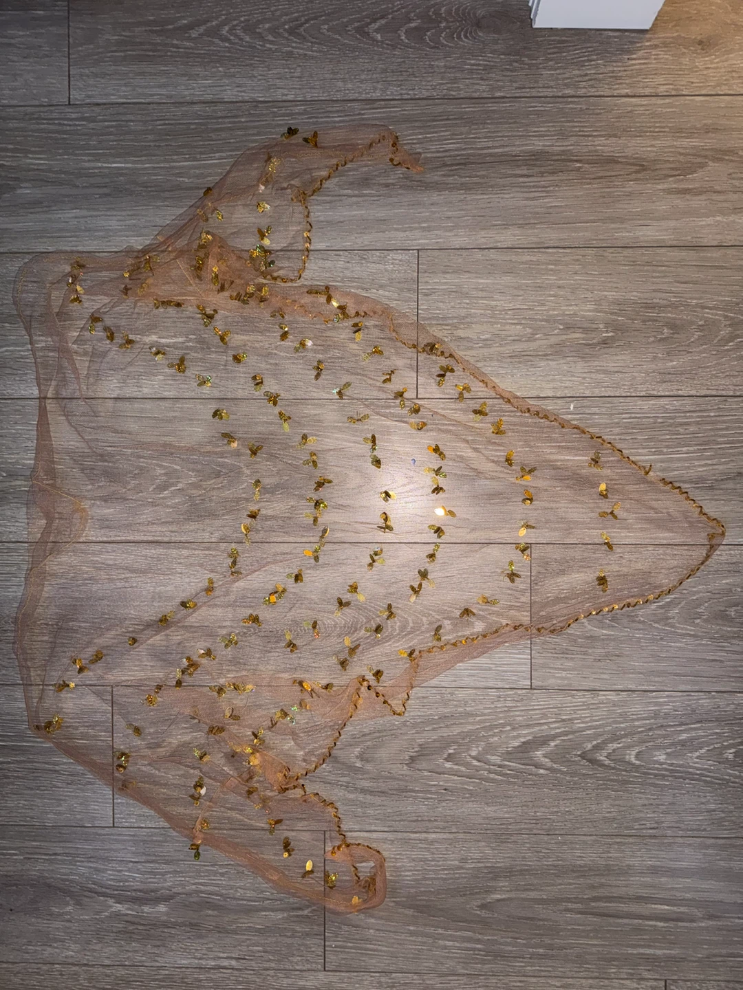Peach Mesh Shawl with Gold Sequins