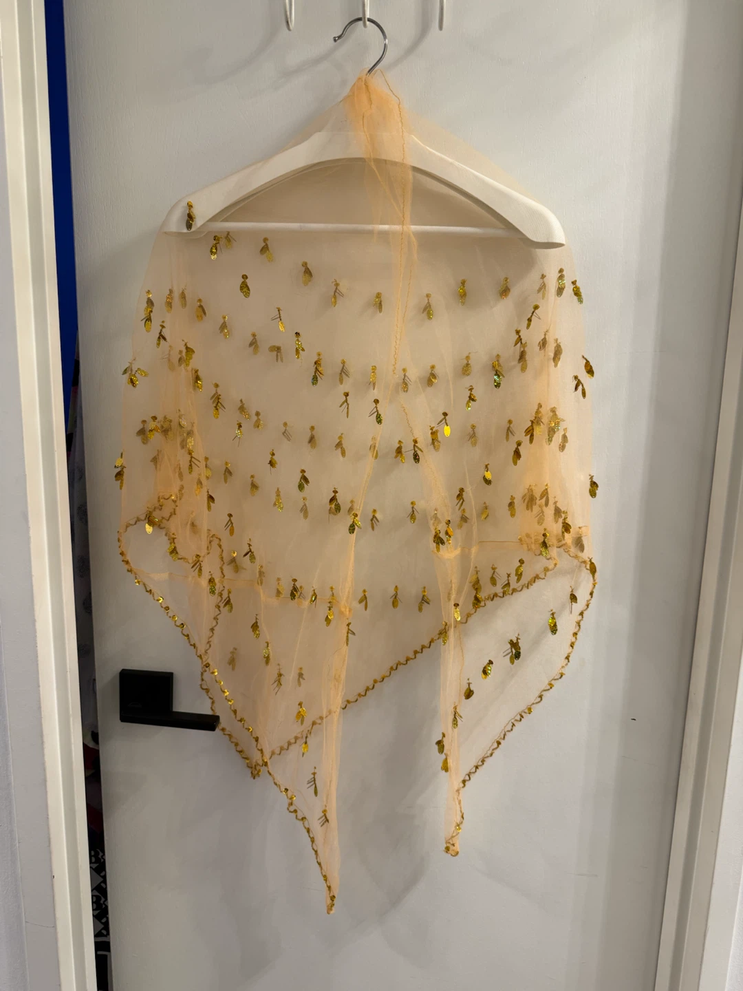 Peach Mesh Shawl with Gold Sequins - photo 2