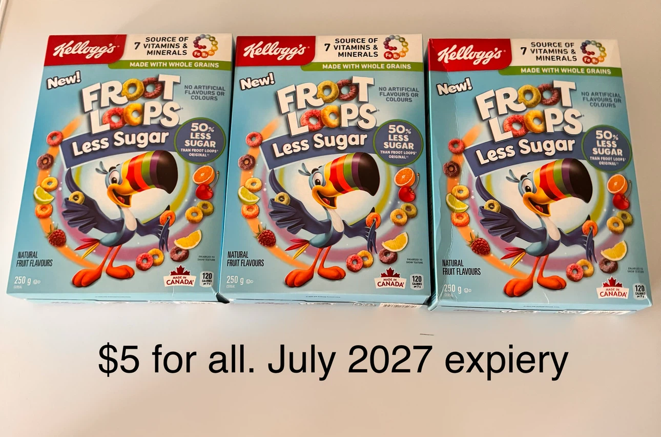 Three Kellogg's Froot Loops Less Sugar Boxes