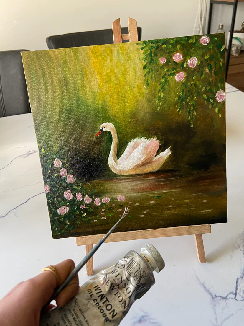 Original Swan Oil Painting