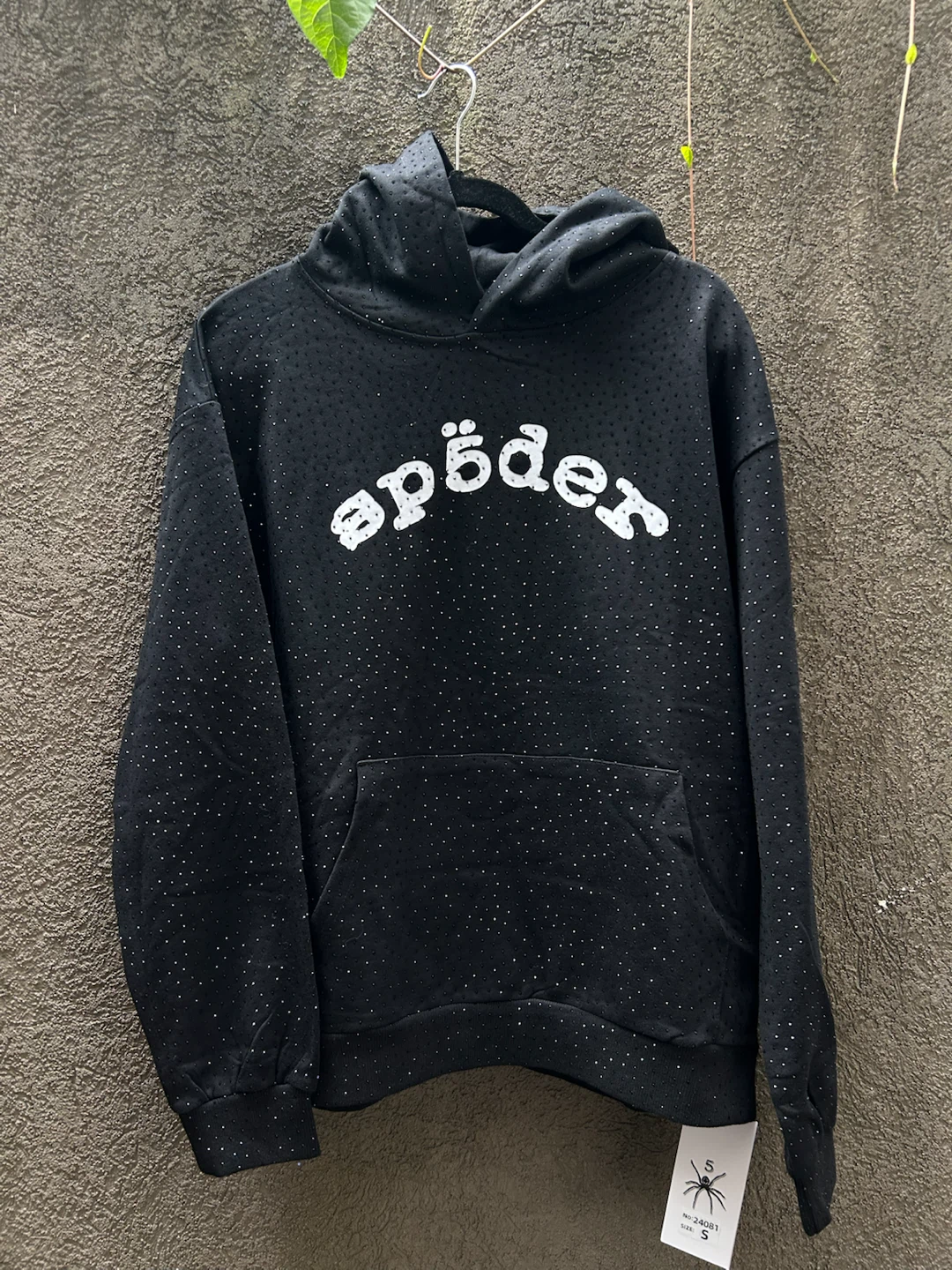 Sp5der Black Rhinestone Hoodie