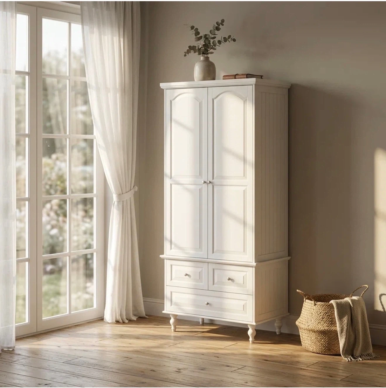 White storage wardrobe with drawers