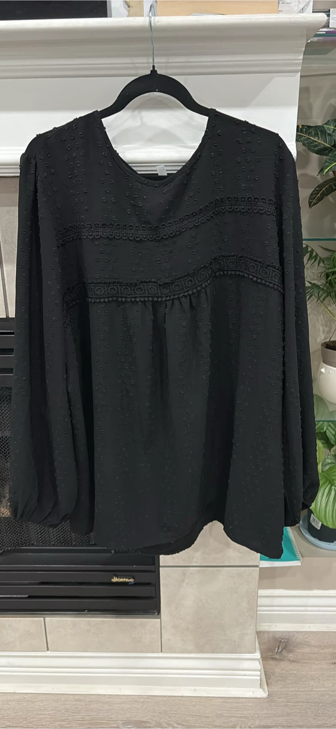 Falechay Black Swiss Dot Long Sleeve Blouse