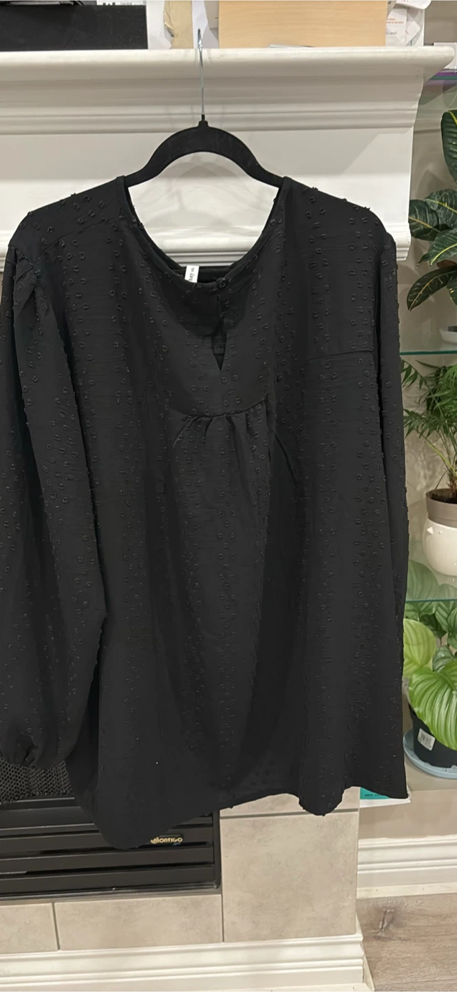 Falechay Black Swiss Dot Long Sleeve Blouse - photo 2