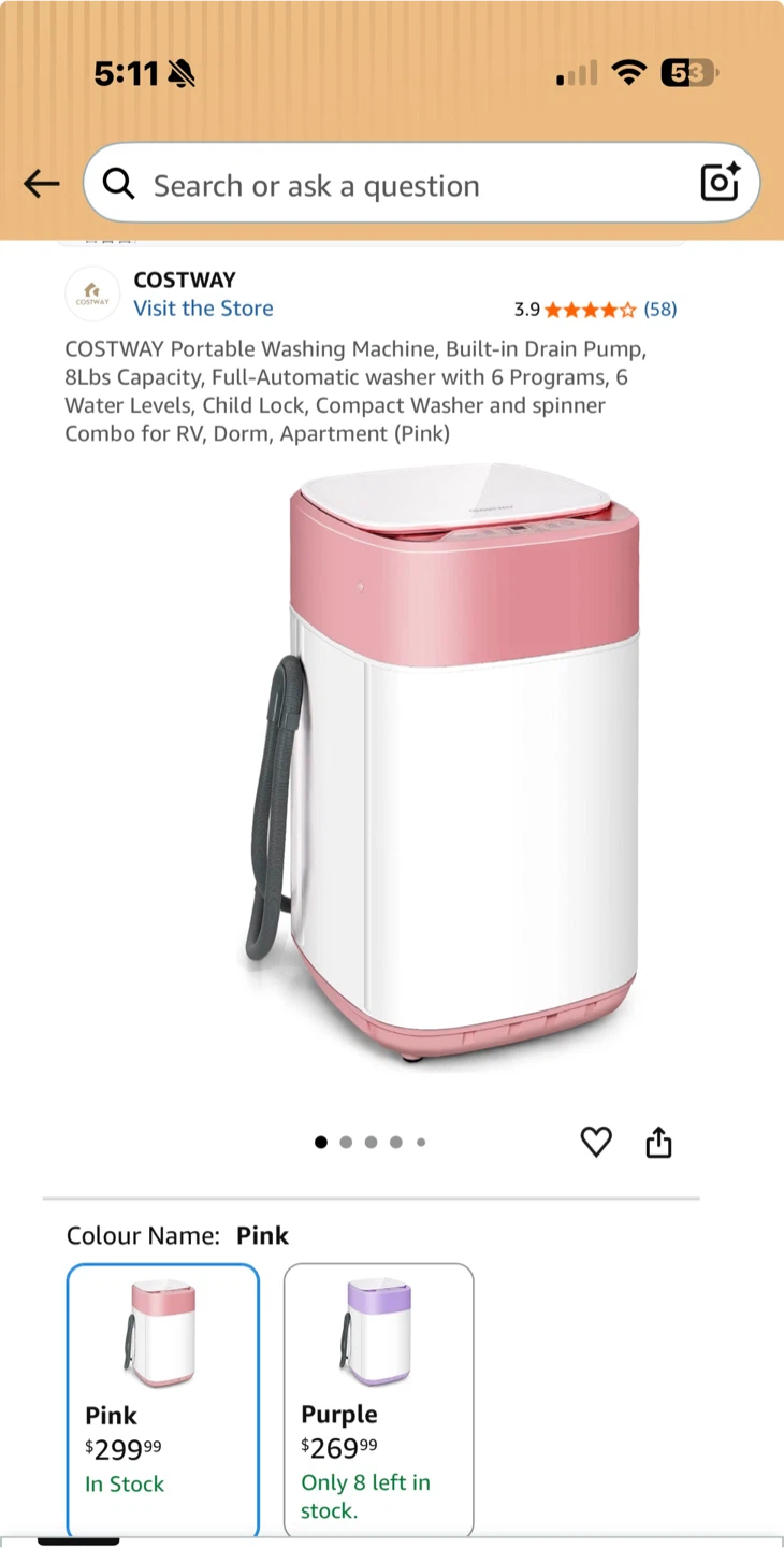 Costway Portable Washing Machine 8lbs Pink - photo 3