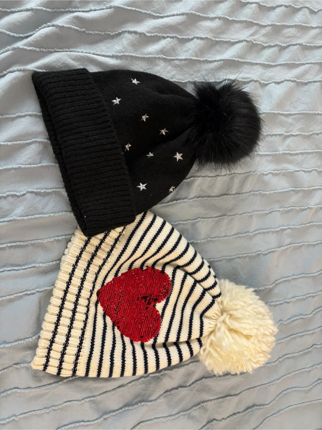 Set of Two Knit Pom Pom Beanies