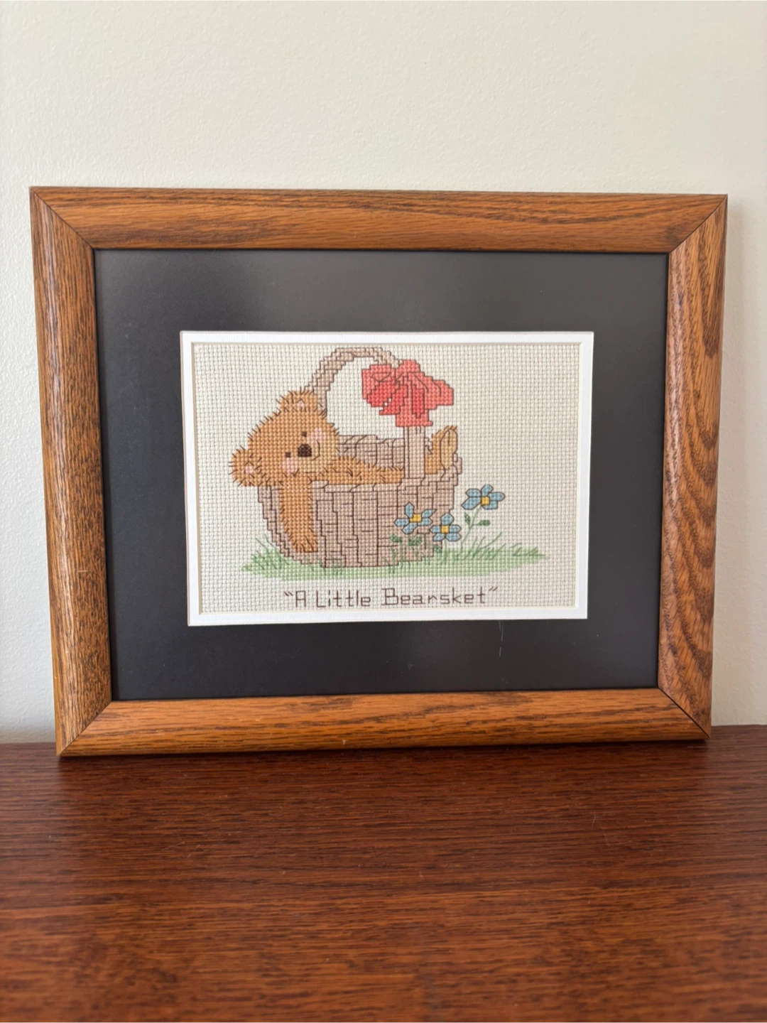 Framed A Little Bearsket Cross Stitch