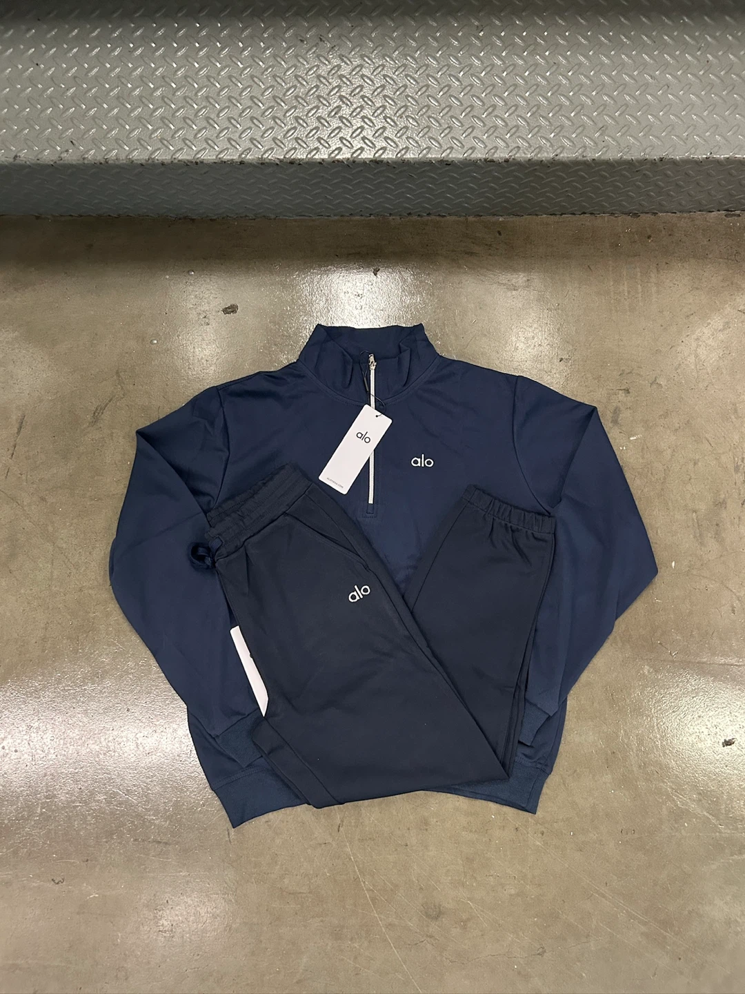 Alo Yoga Navy Blue Pullover and Jogger Set
