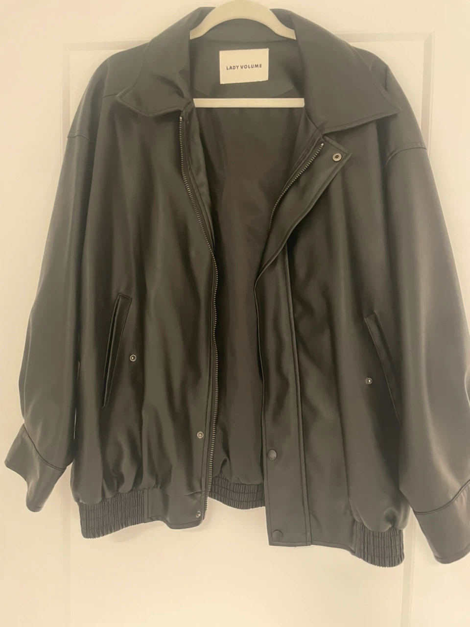 Lady Volume Faux Leather Bomber Jacket