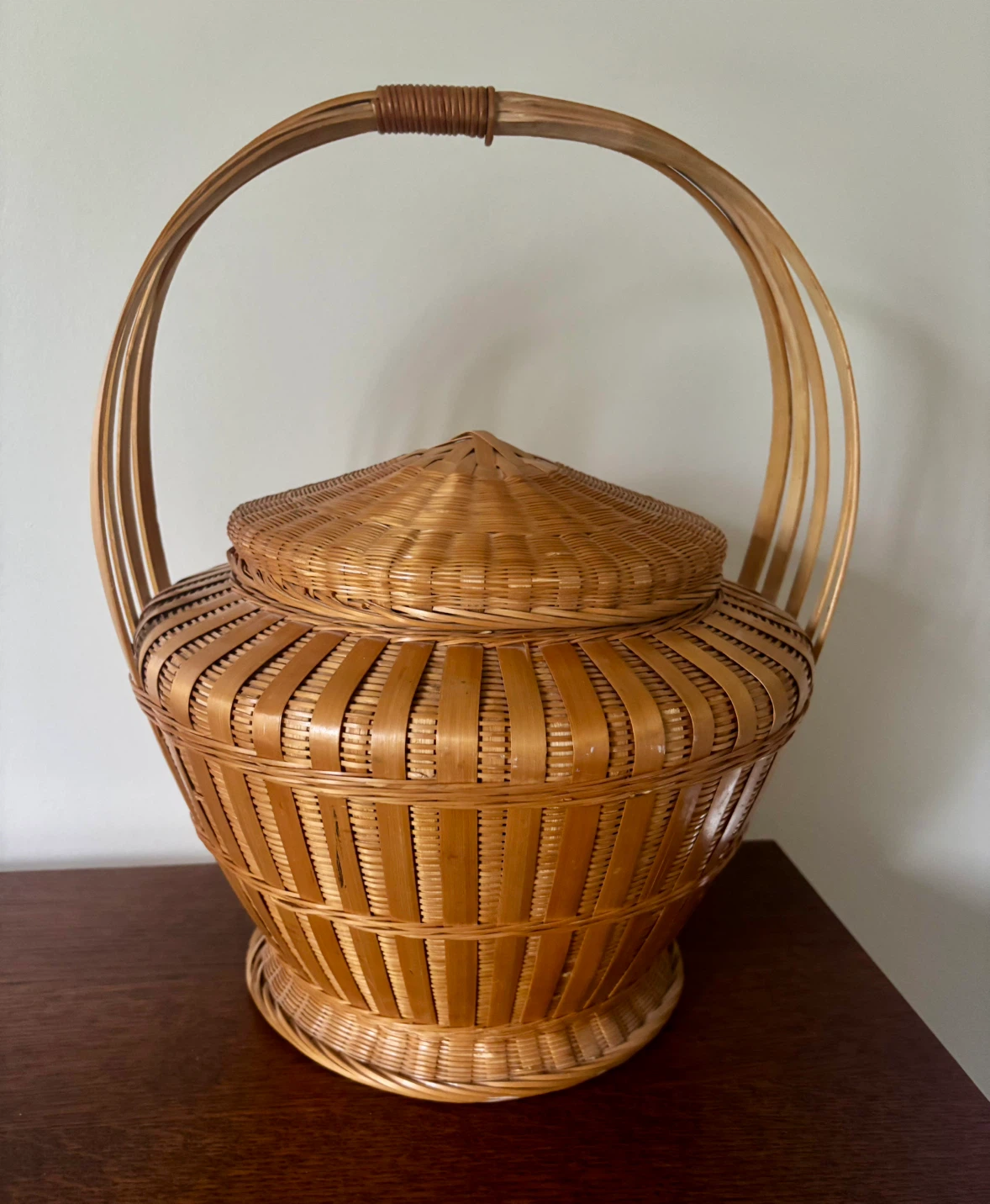 Vintage 14.5” Architectural Bentwood Bamboo Basket