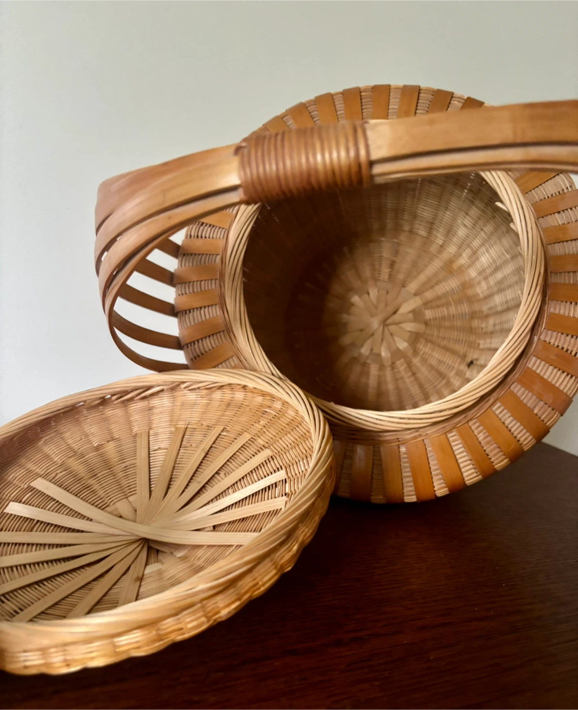 Vintage 14.5” Architectural Bentwood Bamboo Basket - photo 2