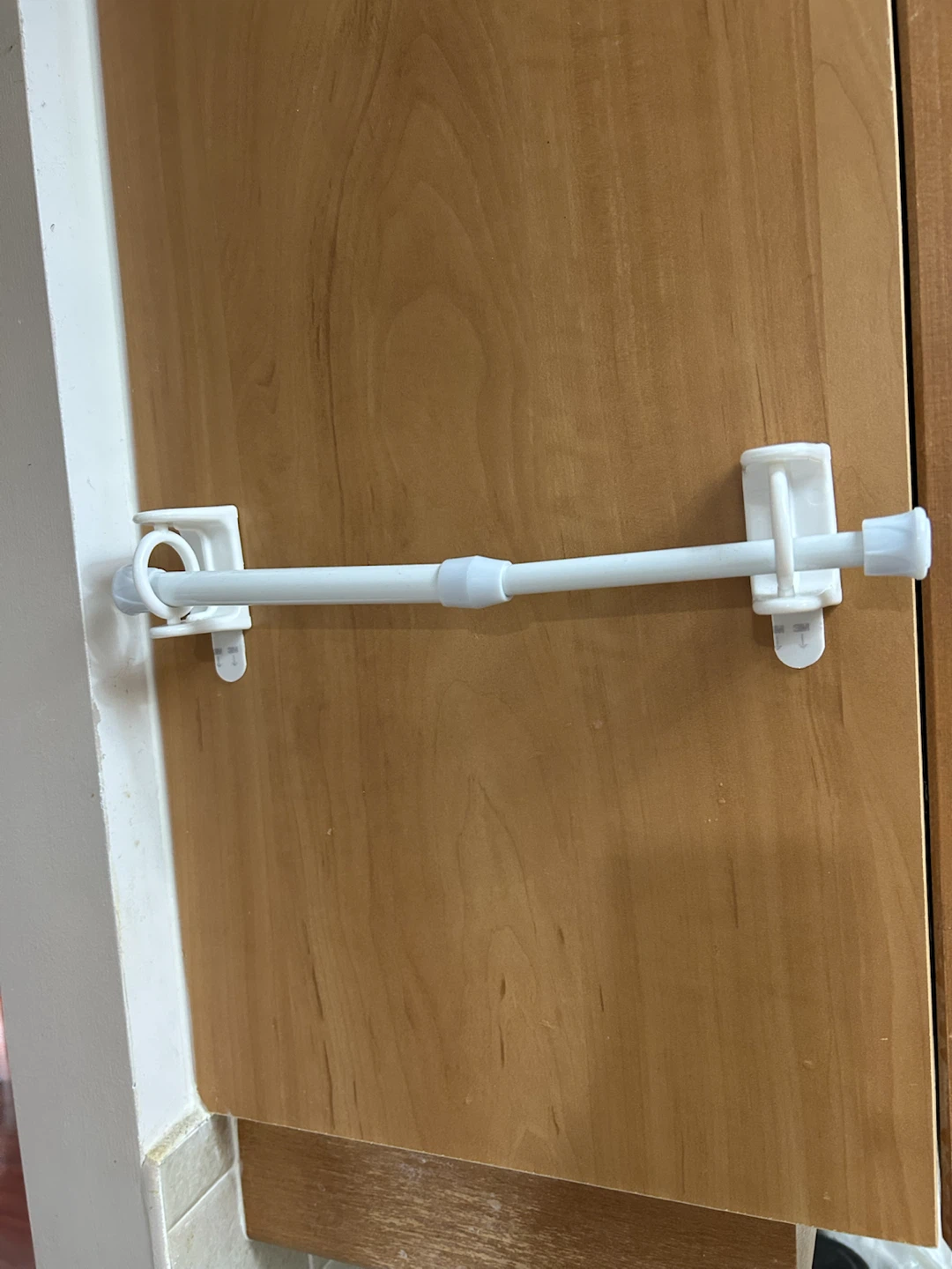 Adjustable White Tension Rod with Wall Hooks