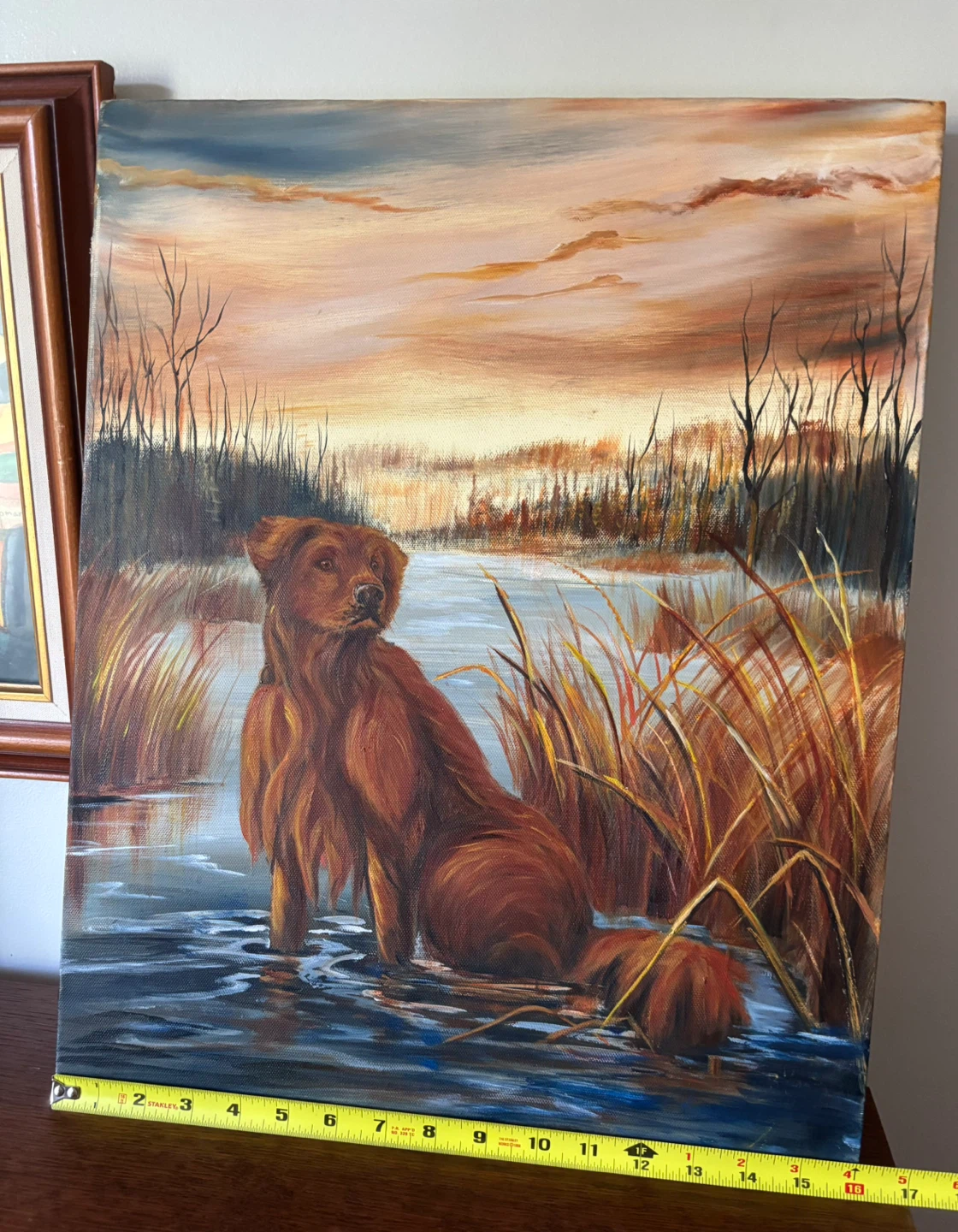 Original Oil Painting - Golden Retriever Hunting in Wetlands - photo 3