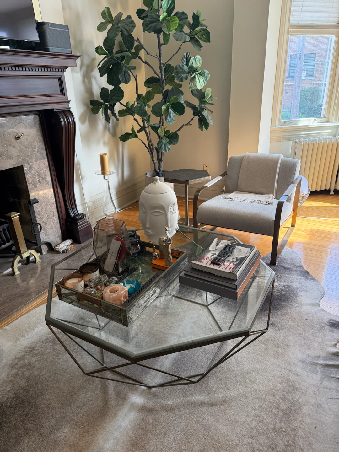 Modern Light Gray Accent Arm chair with Brass Metal Frame - photo 4