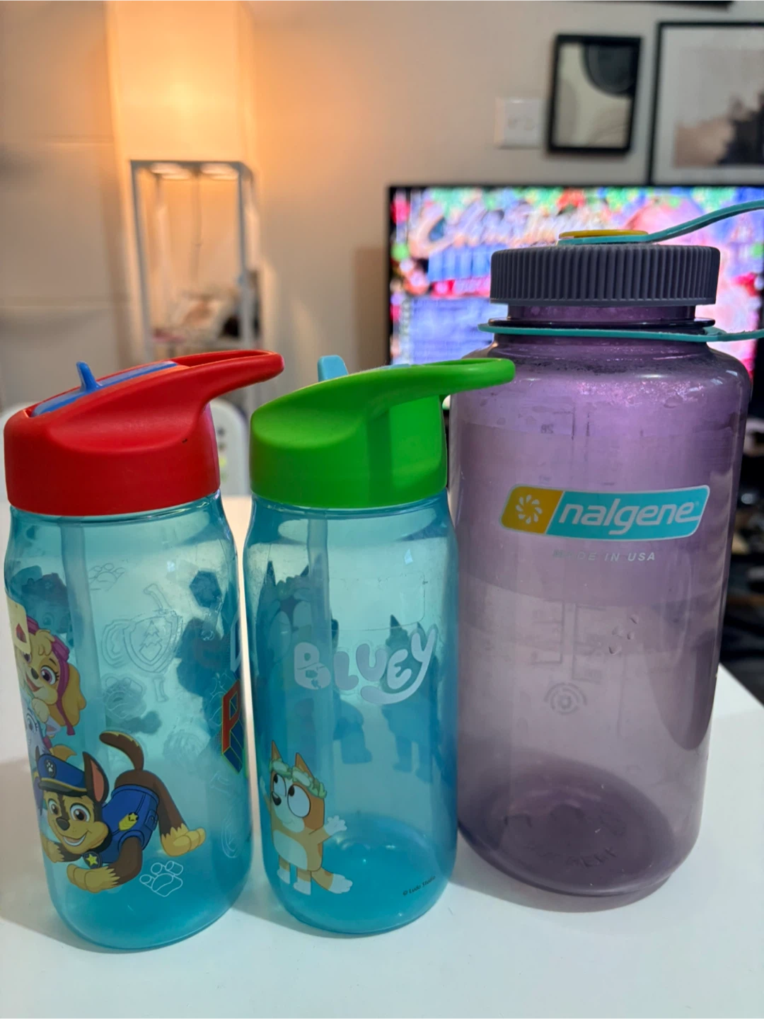 Set of 3 assorted kids and adult water bottles