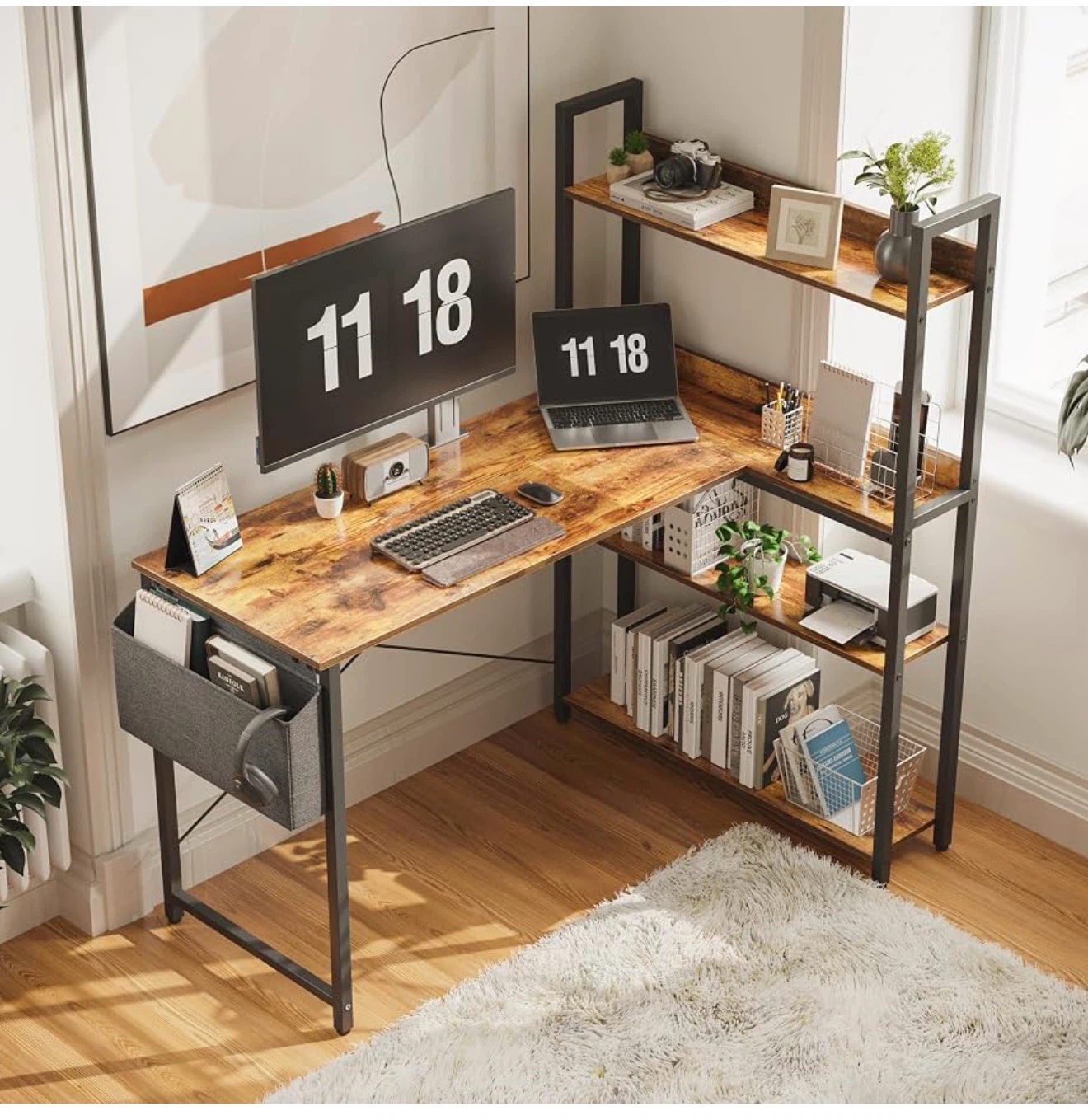 L-Shaped Corner Desk with Storage Shelves 47CT