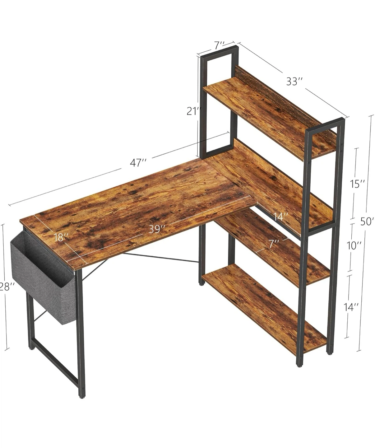 L-Shaped Corner Desk with Storage Shelves 47CT - photo 2