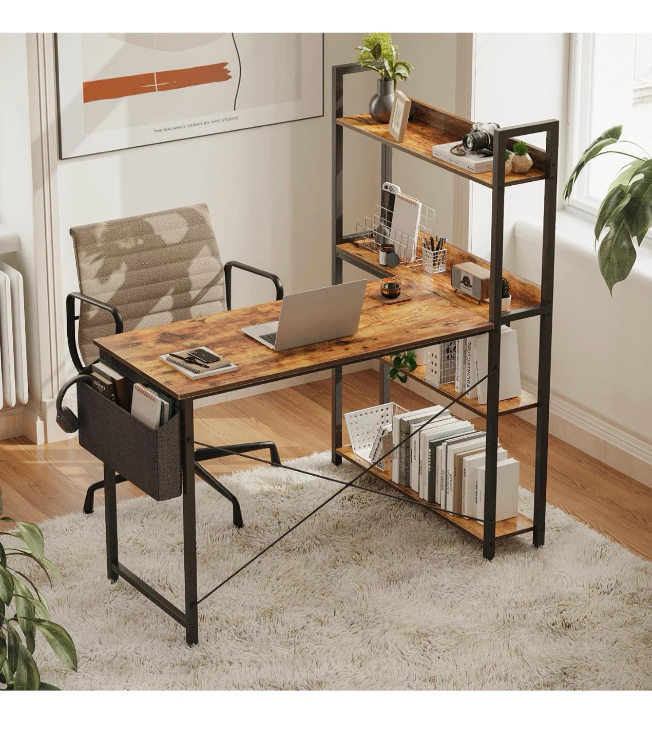 L-Shaped Corner Desk with Storage Shelves 47CT - photo 3