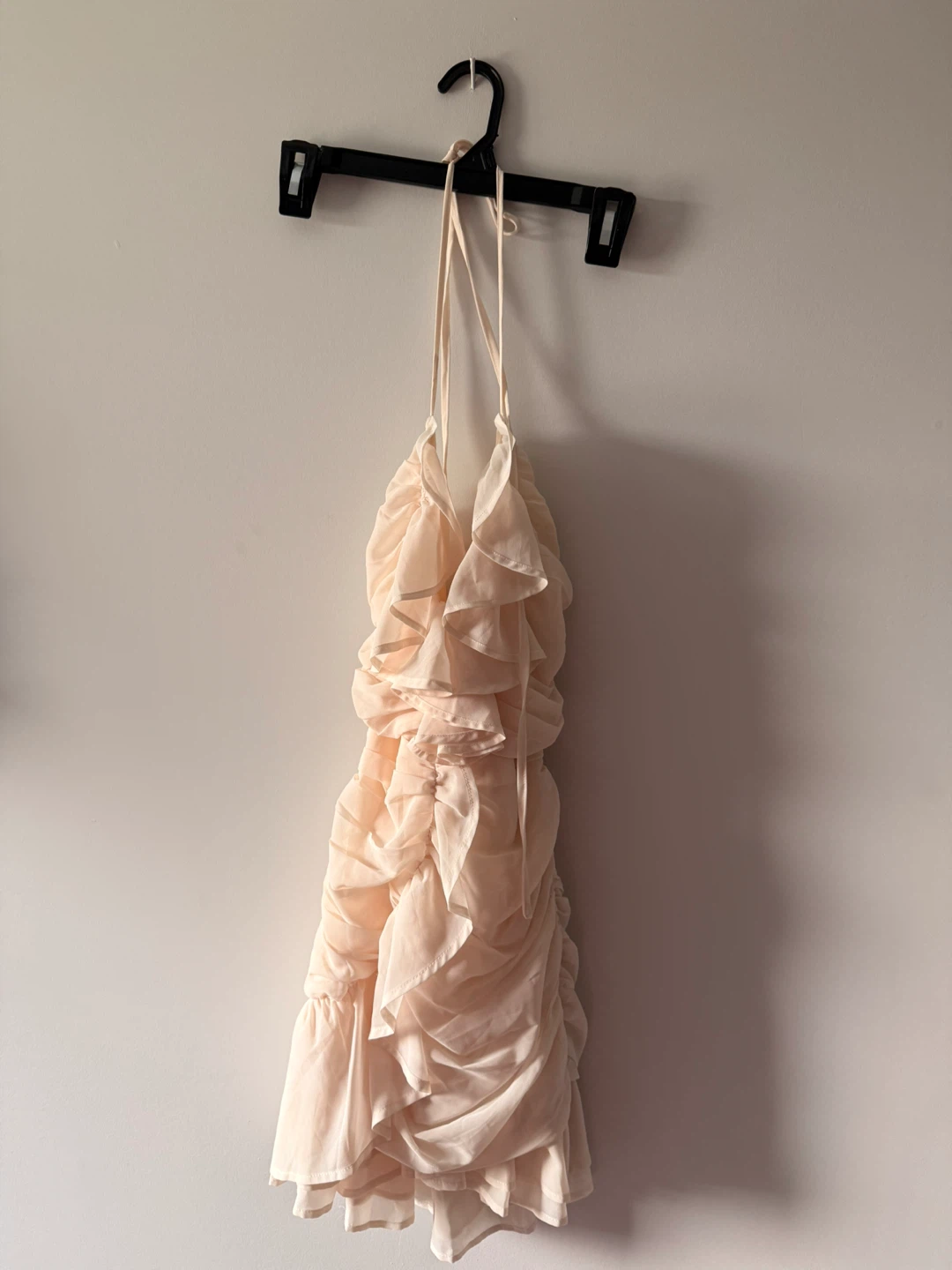 Cream Ruched Halter Neck Mini Dress