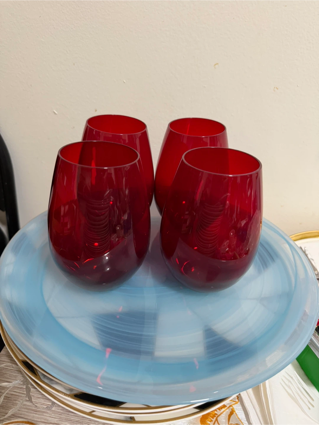 Set of 4 Red Stemless Glasses - photo 2