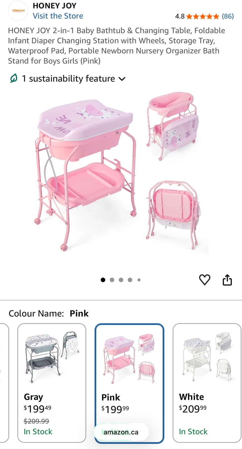 HONEY JOY 2-in-1 Baby Bathtub & Changing Station - Pink - photo 3