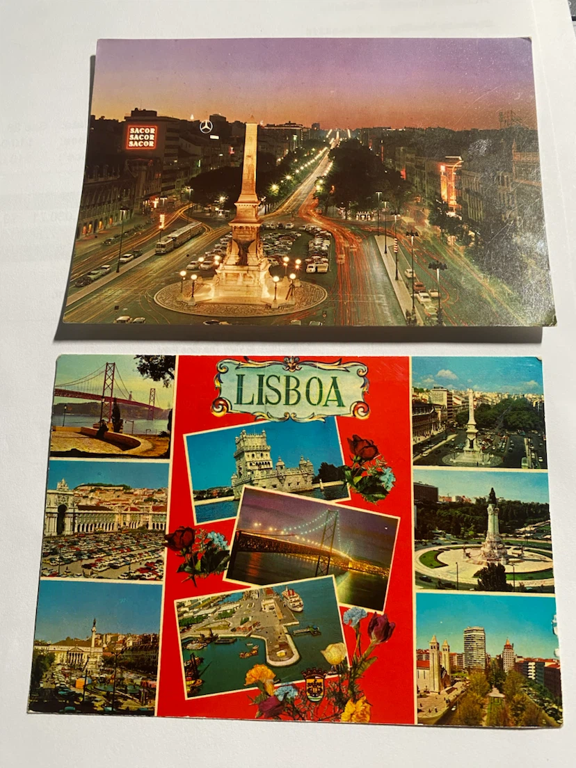 2 Vintage Lisbon Portugal Postcards 1972