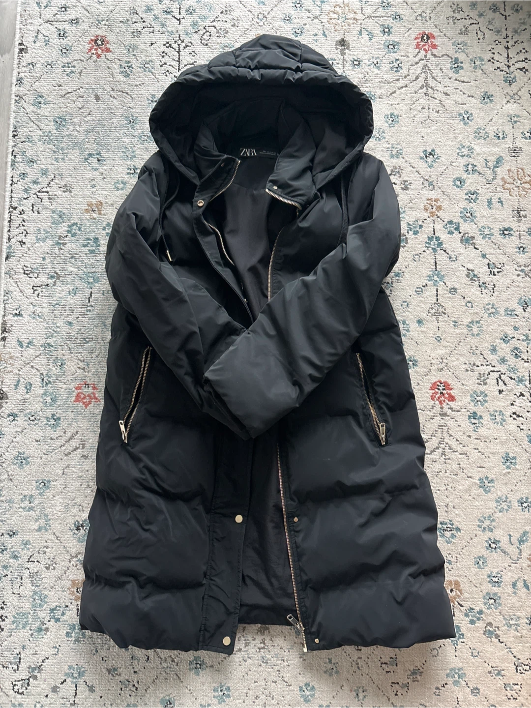 Zara black hooded puffer jacket