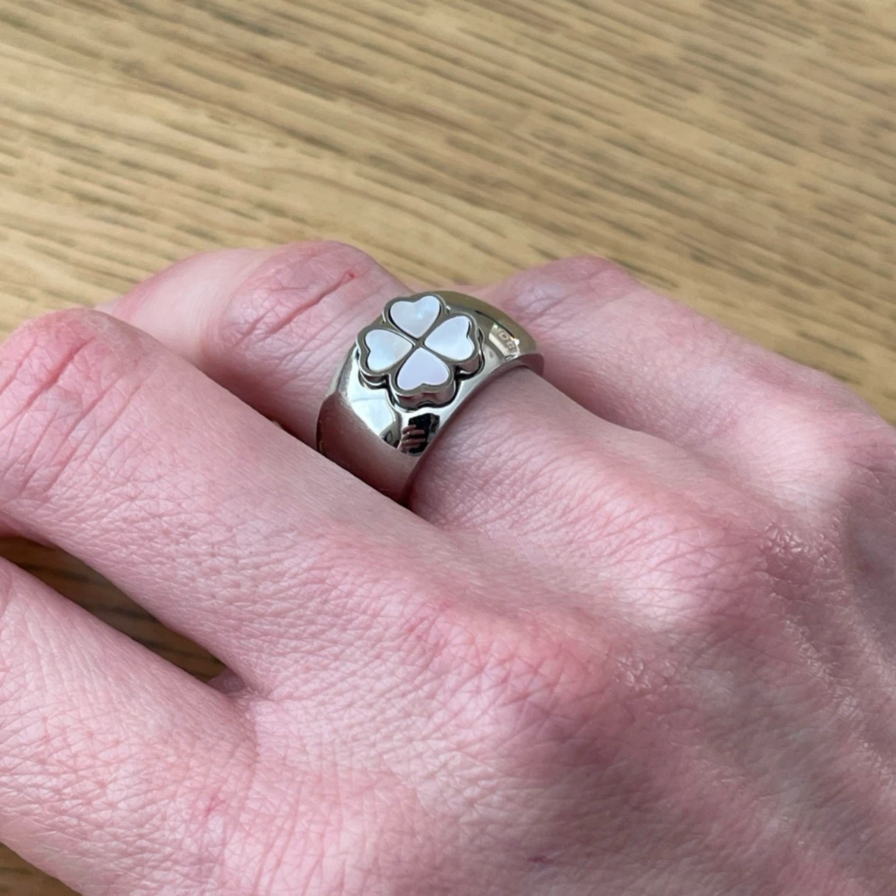 Four-leaf clover stainless steel ring (size 6) - Good luck - photo 3