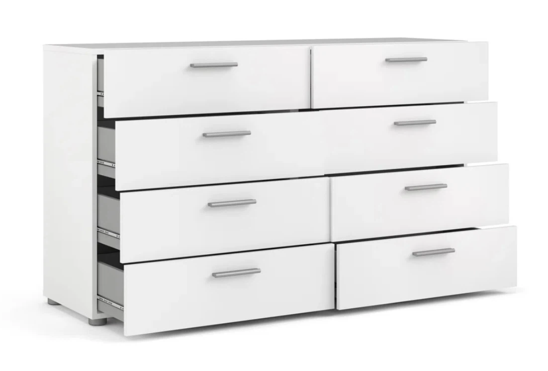 White 8-Drawer Dresser with Marble-Look Top