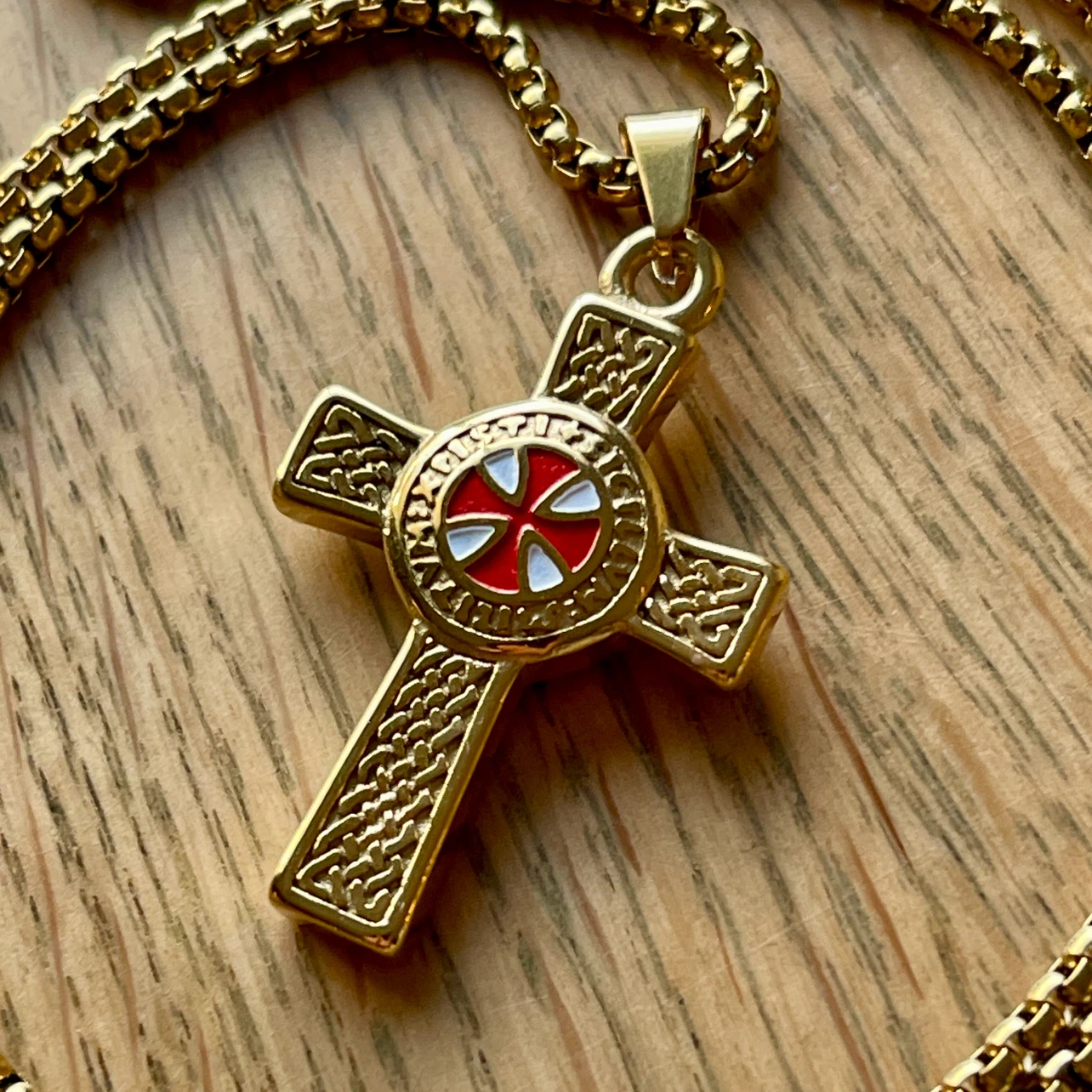 Golden Double sided Knights Templar Cross stainless necklace