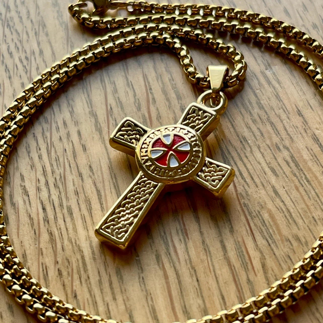 Golden Double sided Knights Templar Cross stainless necklace - photo 2